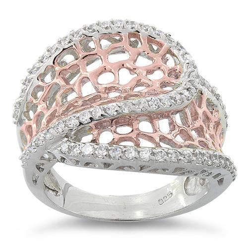 Sterling Silver Two-Tone Rose Gold Plated Freeform CZ Ring