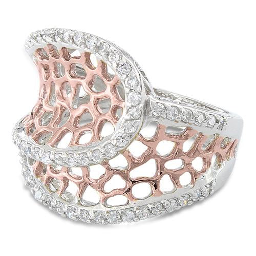 Sterling Silver Two-Tone Rose Gold Plated Freeform CZ Ring