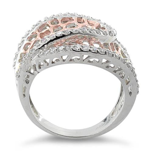 Sterling Silver Two-Tone Rose Gold Plated Freeform CZ Ring