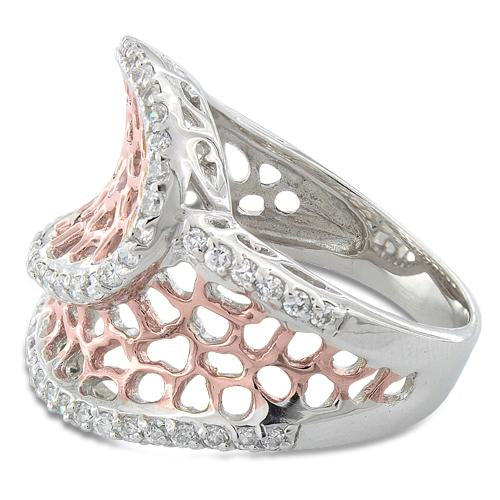 Sterling Silver Two-Tone Rose Gold Plated Freeform CZ Ring