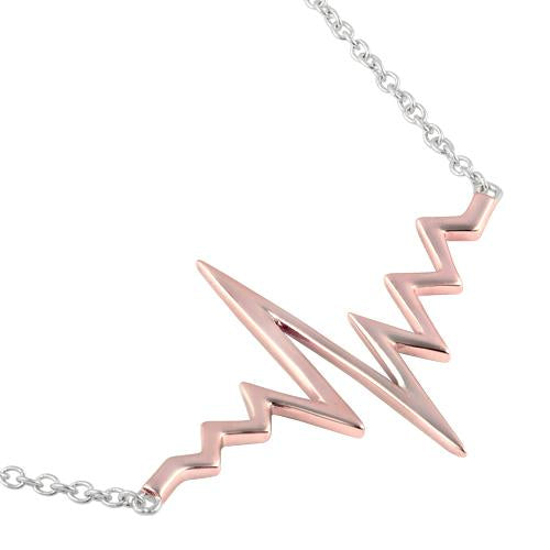 Sterling Silver Two-Tone Rose Gold Plated Heartbeat Necklace