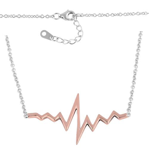 Sterling Silver Two-Tone Rose Gold Plated Heartbeat Necklace