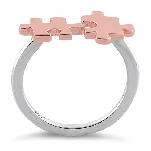 Sterling Silver Two Tone Rose Gold Plated Jigsaw Puzzle Pieces Ring