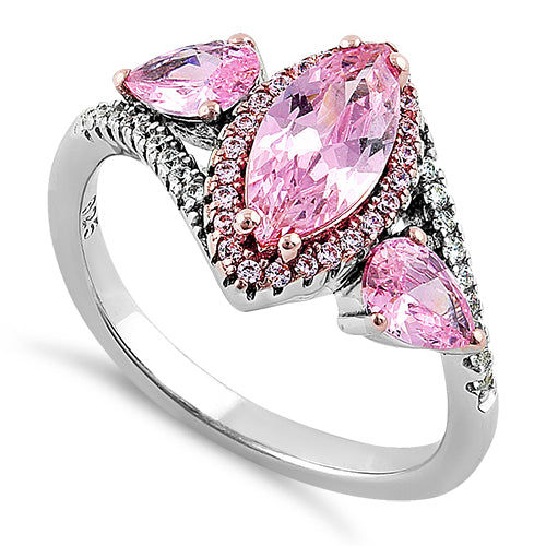 Sterling Silver Two-Tone Rose Gold Plated Marquise & Pear Cut Pink CZ Ring