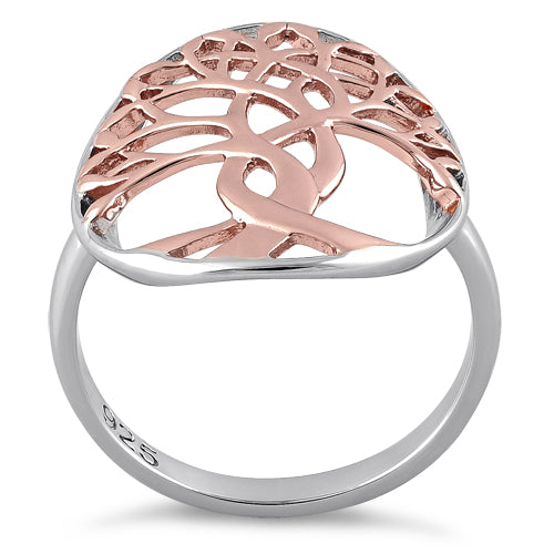 Sterling Silver Two Tone Rose Gold Plated Tree of Life Ring