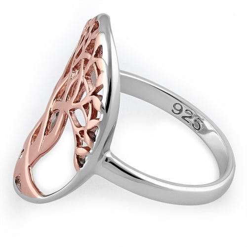 Sterling Silver Two Tone Rose Gold Plated Tree of Life Ring