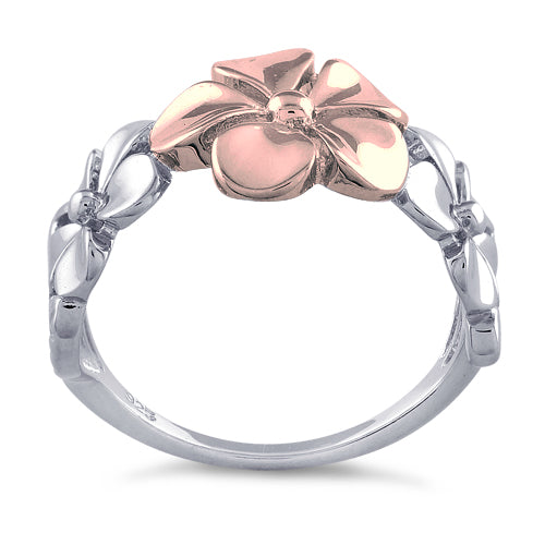 Sterling Silver Two Tone Rose Gold Plated Triple Plumeria Ring