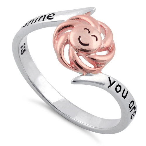 Sterling Silver Two Tone Rose Gold Plated "You are my sunshine, my only sunshine" Ring