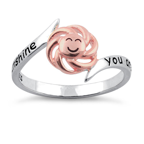 Sterling Silver Two Tone Rose Gold Plated "You are my sunshine, my only sunshine" Ring