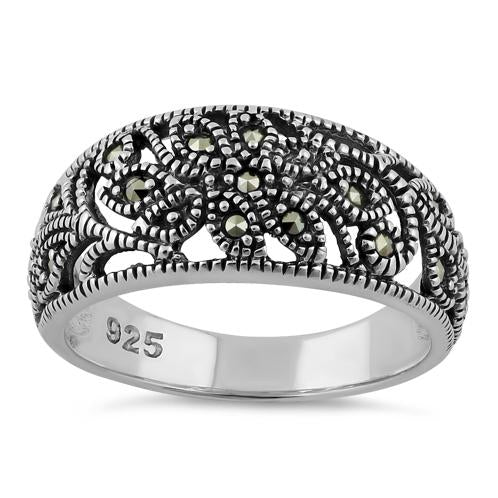 Sterling Silver Unique Flower Marcasite Ring