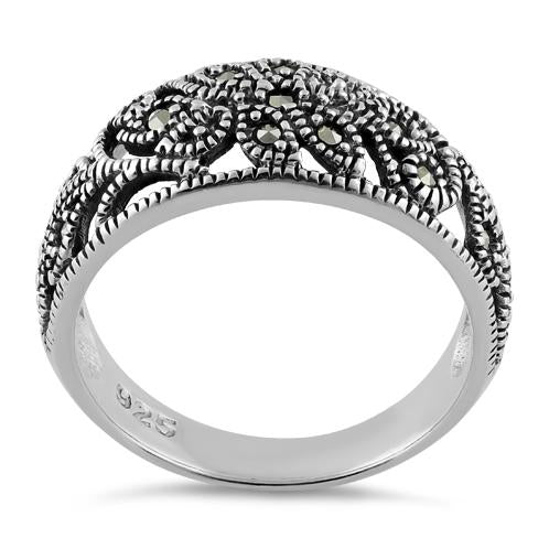 Sterling Silver Unique Flower Marcasite Ring