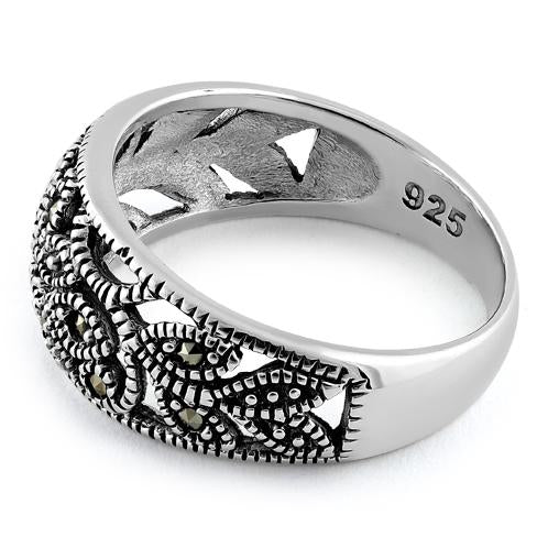 Sterling Silver Unique Flower Marcasite Ring