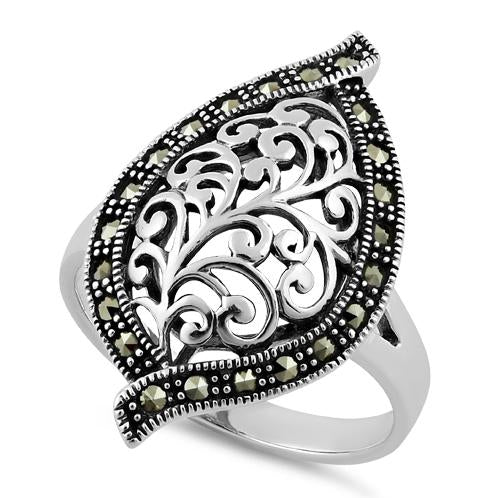 Sterling Silver Unique Leaf Marcasite Ring