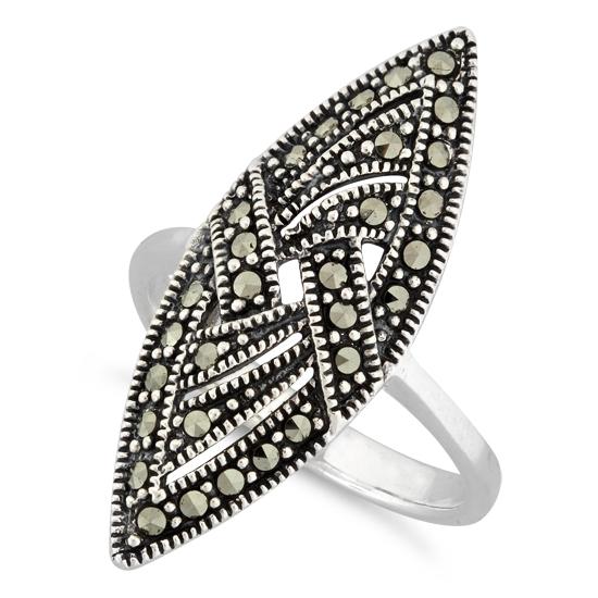 Sterling Silver Unique Marquise Marcasite Ring