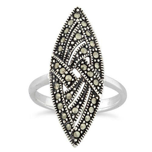 Sterling Silver Unique Marquise Marcasite Ring