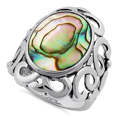 Sterling Silver Unique Oval Abalone Ring