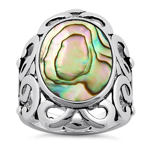 Sterling Silver Unique Oval Abalone Ring