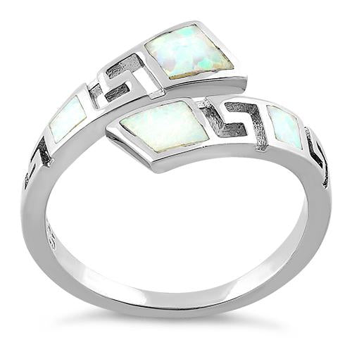Sterling Silver Unique Pattern White Lab Opal Ring