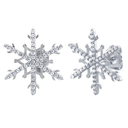 Sterling Silver Unique Snowflake Clear CZ Earrings