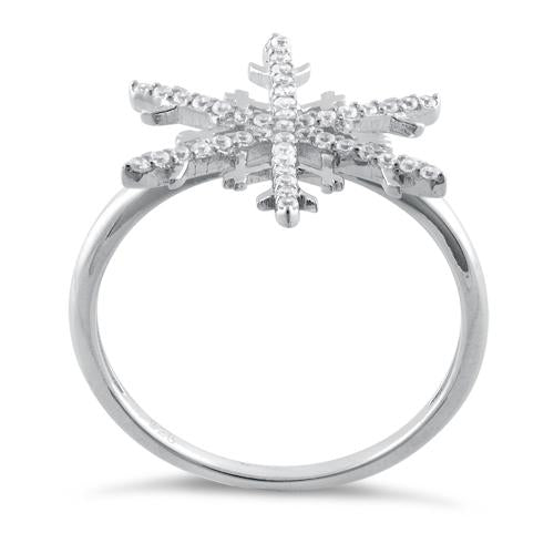 Sterling Silver Unique Snowflake Clear CZ Ring