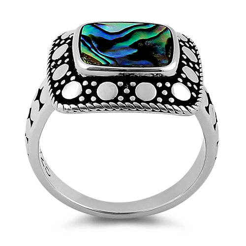 Sterling Silver Unique Square Abalone Ring