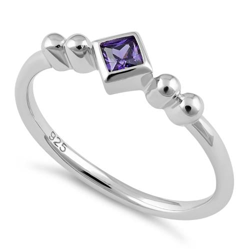 Sterling Silver Unique Square Amethyst CZ Ring