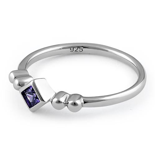 Sterling Silver Unique Square Amethyst CZ Ring