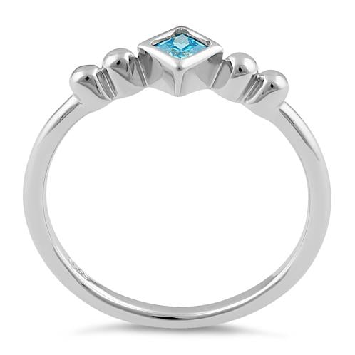 Sterling Silver Unique Square Aqua Blue CZ Ring
