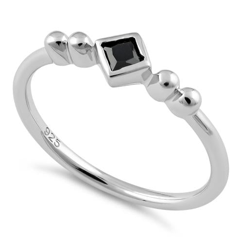 Sterling Silver Unique Square Black CZ Ring