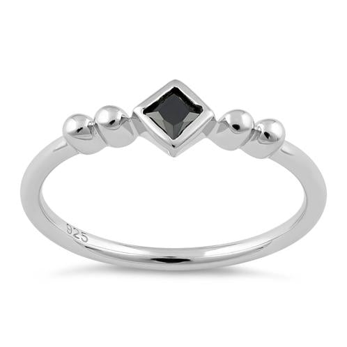 Sterling Silver Unique Square Black CZ Ring