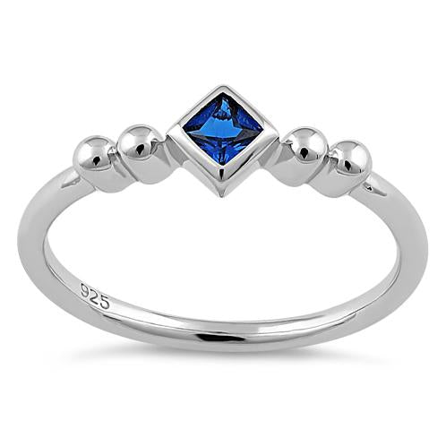 Sterling Silver Unique Square Blue Spinel CZ Ring