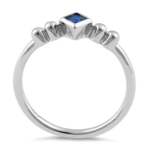 Sterling Silver Unique Square Blue Spinel CZ Ring