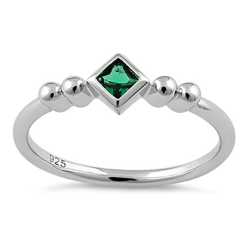 Sterling Silver Unique Square Emerald CZ Ring