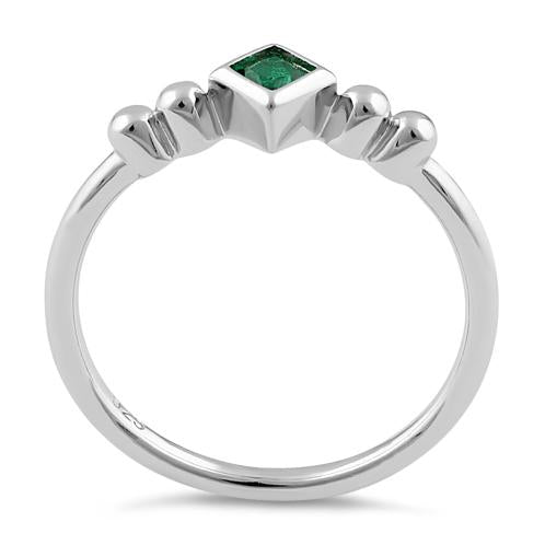 Sterling Silver Unique Square Emerald CZ Ring