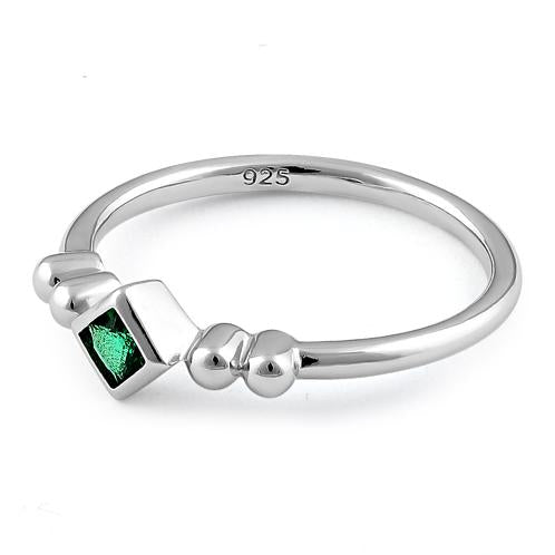 Sterling Silver Unique Square Emerald CZ Ring