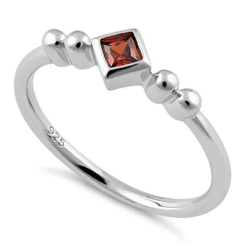 Sterling Silver Unique Square Garnet CZ Ring