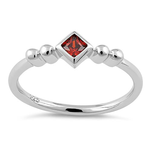 Sterling Silver Unique Square Garnet CZ Ring