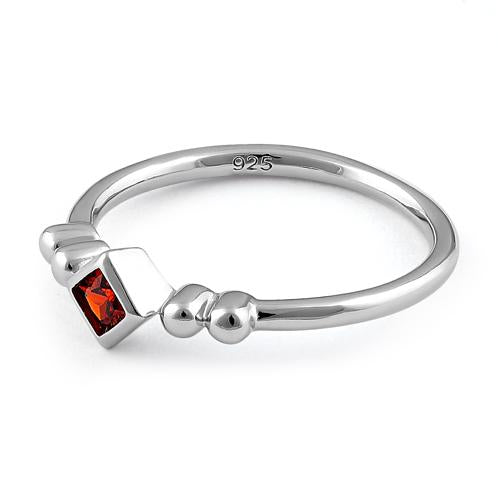 Sterling Silver Unique Square Garnet CZ Ring