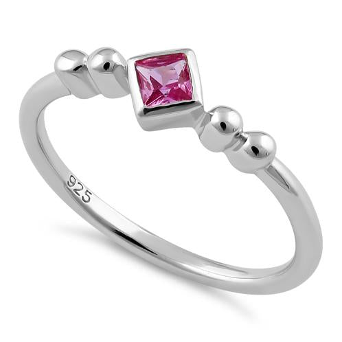 Sterling Silver Unique Square Ruby CZ Ring