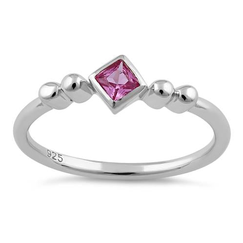 Sterling Silver Unique Square Ruby CZ Ring
