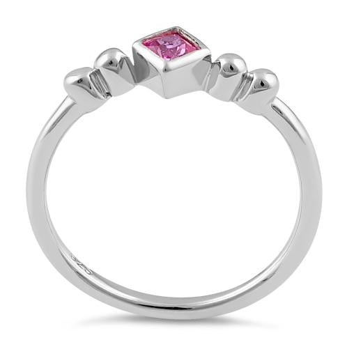 Sterling Silver Unique Square Ruby CZ Ring