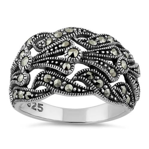 Sterling Silver Unique Waves Marcasite Ring