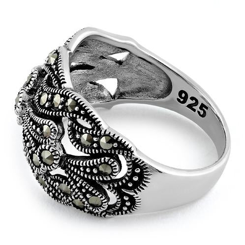 Sterling Silver Unique Waves Marcasite Ring