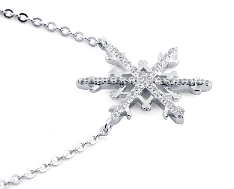 Sterling Silver Unique Snowflake Clear CZ Necklace