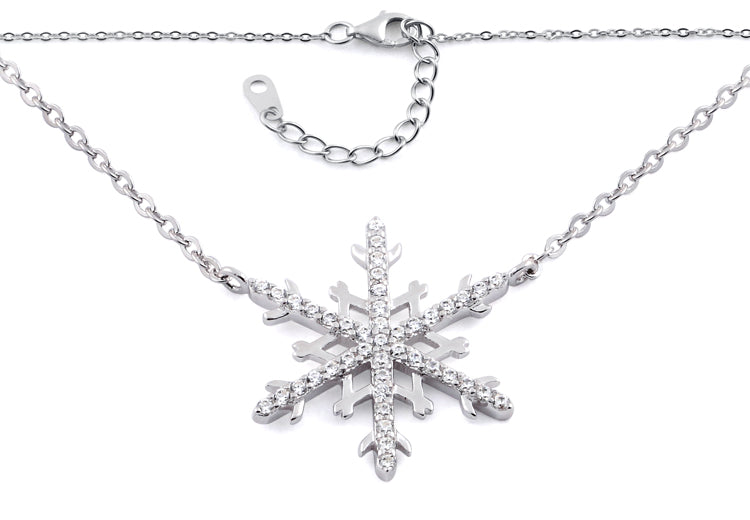 Sterling Silver Unique Snowflake Clear CZ Necklace