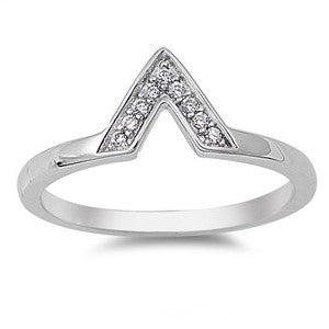 Sterling Silver V Shape CZ Ring