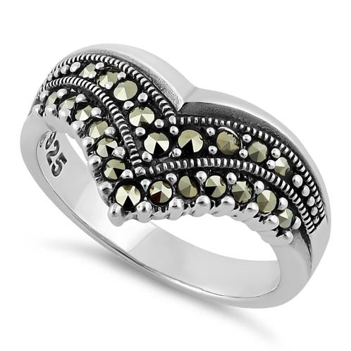 Sterling Silver V Shape Marcasite Ring