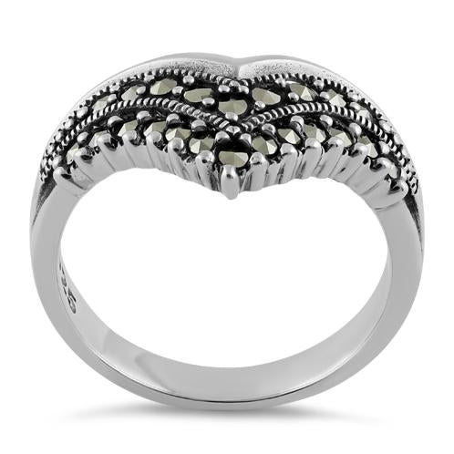 Sterling Silver V Shape Marcasite Ring