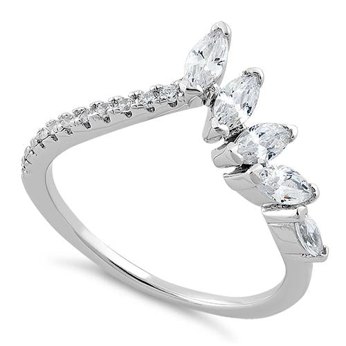 Sterling Silver V Shape Marquise CZ Ring