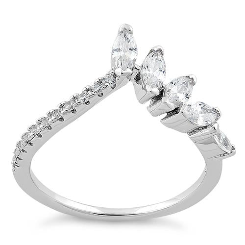 Sterling Silver V Shape Marquise CZ Ring